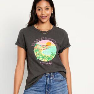 NWT Old Navy EveryWear Graphic T-Shirt Tee Vacay Living & Loving Life Women S